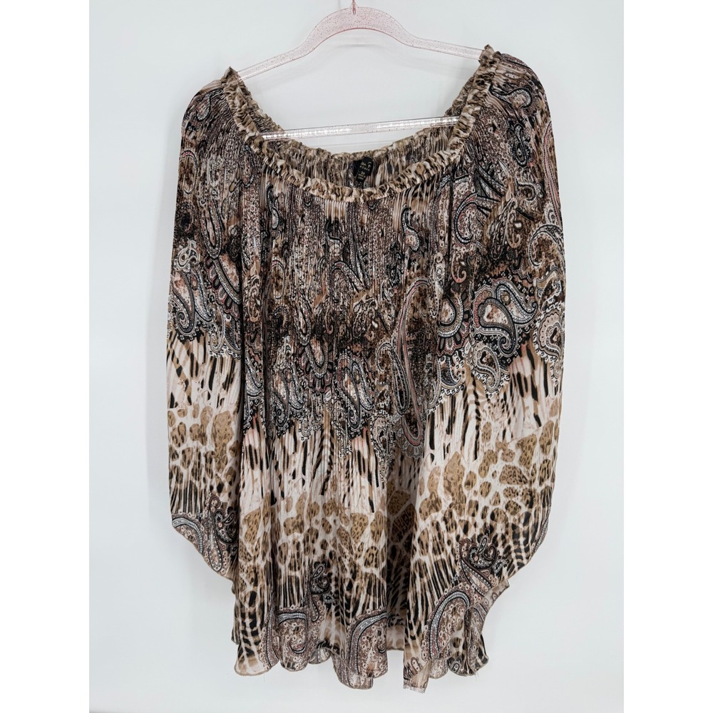 Melissa Paige Woman Blouse‎ Brown Paisley Leopard Off Shoulder Tunic Sz 3X